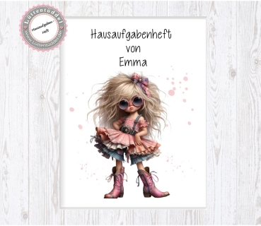 zauberhaftes Schulheft Umschlag Power Girl Name Hausaufgabenheft in seperater Hochwertiger Hülle Einschulung Schulkind Lüttentüddel®